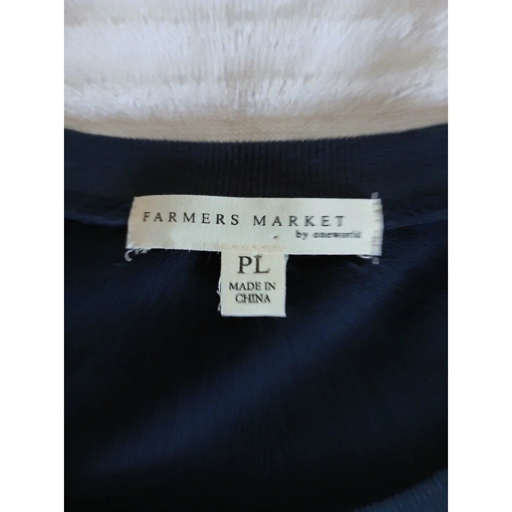 Farmers Market PL Embroidered Floral Navy Sweatshirt Long Sleeve Pullover Casual